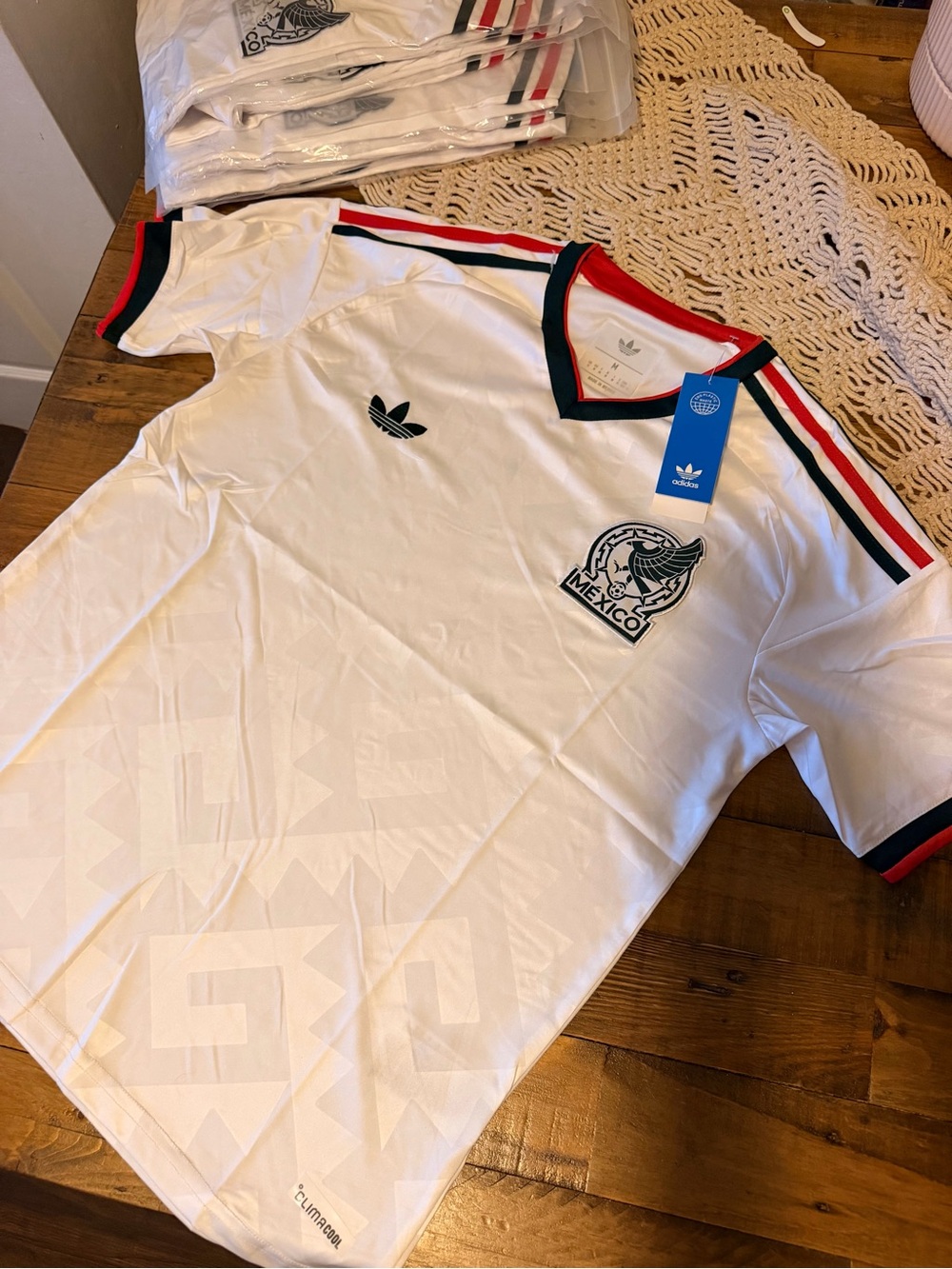 adidas White Mexico Soccer Jersey with Red & Green Trim